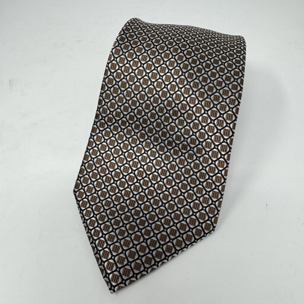 Sean John Tie Mens One Size Brown Geometric Classic Business Necktie Dress