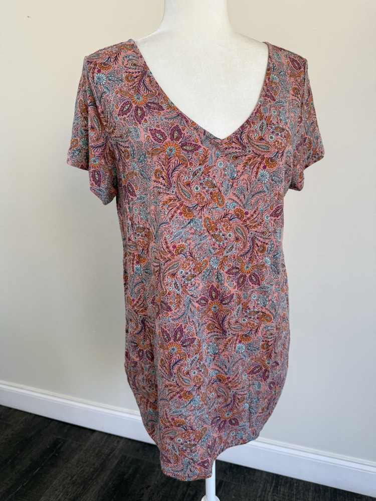 J. Jill Women’s SS Floral Paisley V Neck Modal Cotton Shirt Top Sz M