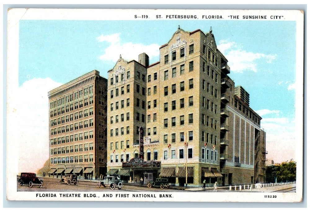1920s Florida Theater and First National Bank St. Petersburg Vintage Postcard