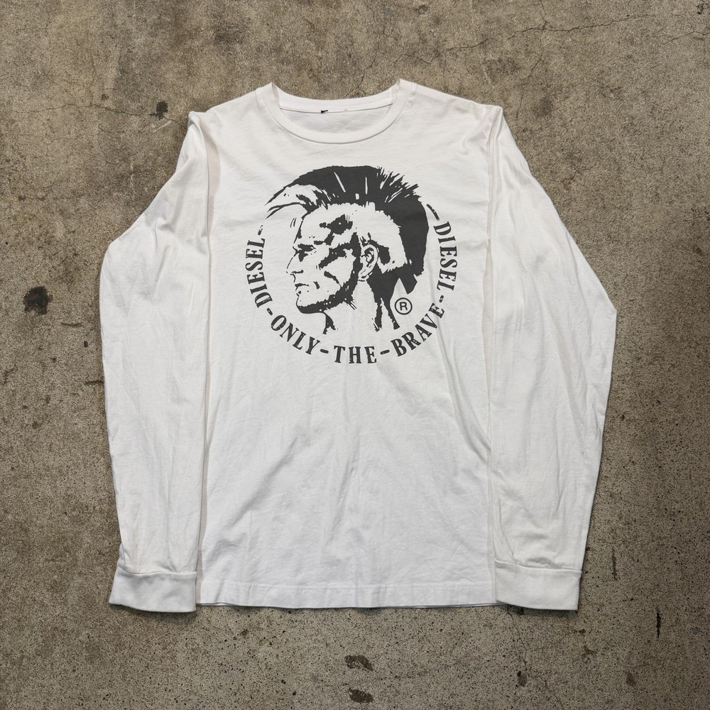 Diesel Shirt Mens Large White Only The Brave Logo Graphic Long Sleeve Shirt