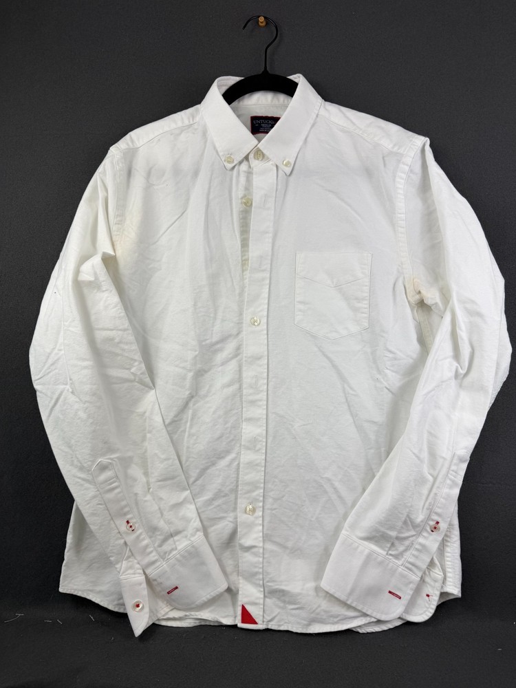 Untuckit Mens White Button Down Shirt Long Sleeve Slim Fit Classic Oxford M