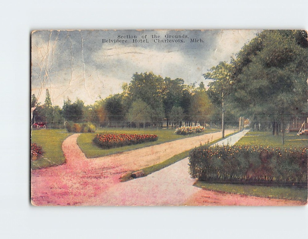 Postcard Section of the Grounds Belvedere Hotel Charlevoix Michigan USA