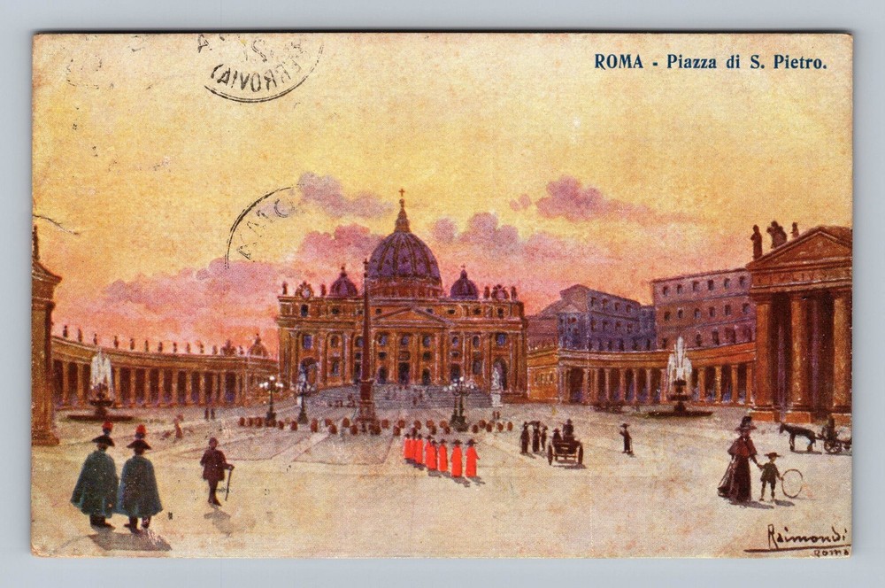 Italy- Rome St. Peter's Square Basilica Souvenir Old Card View Vintage Postcard