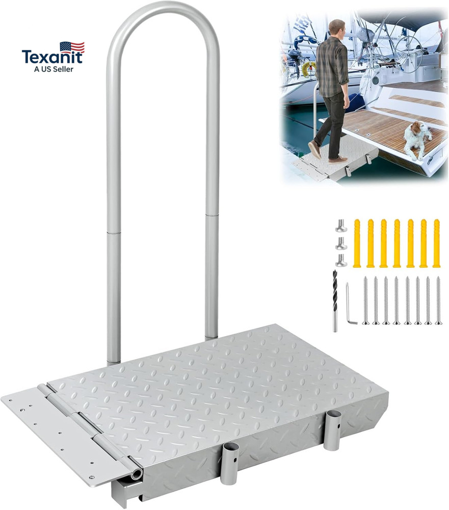 Boat Boarding Platform with Handrail, Dock Extension Step with Safety Grab Bar,