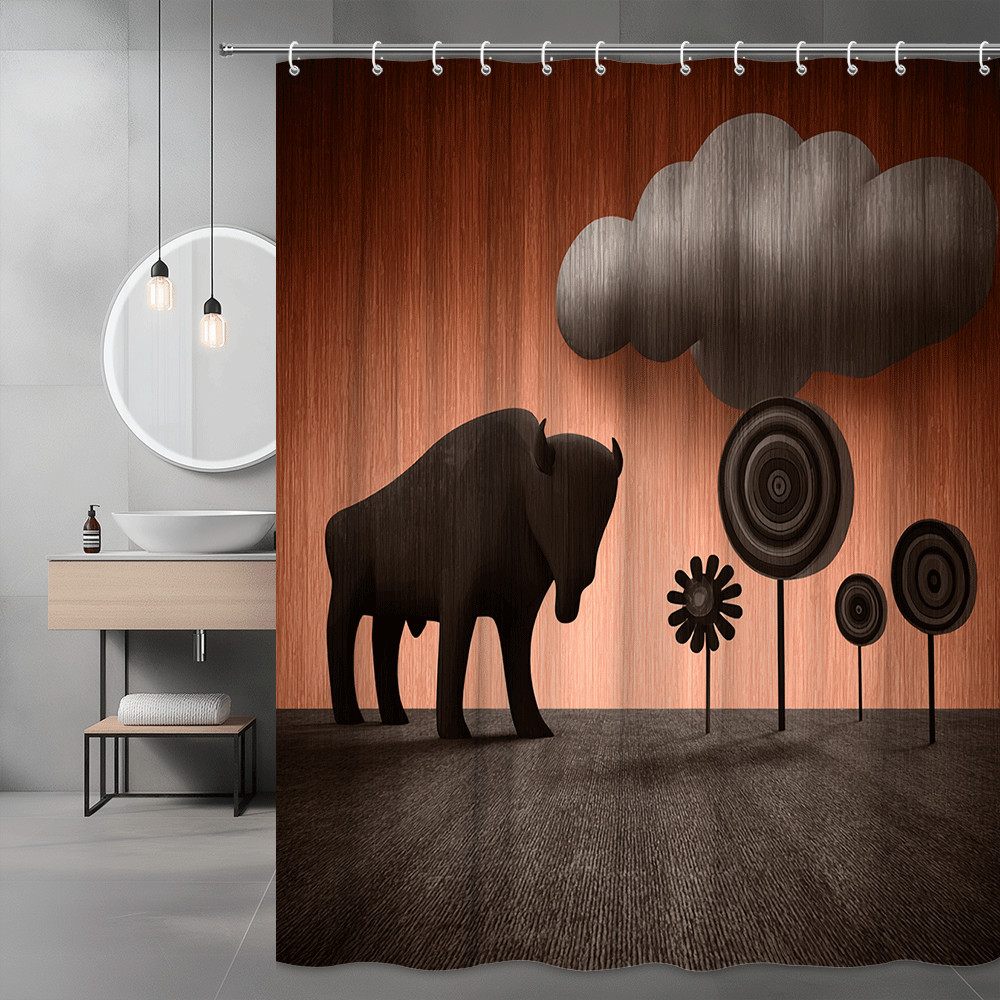 Western Buffalo Silhouette Shower Curtain Sunset Tree Art