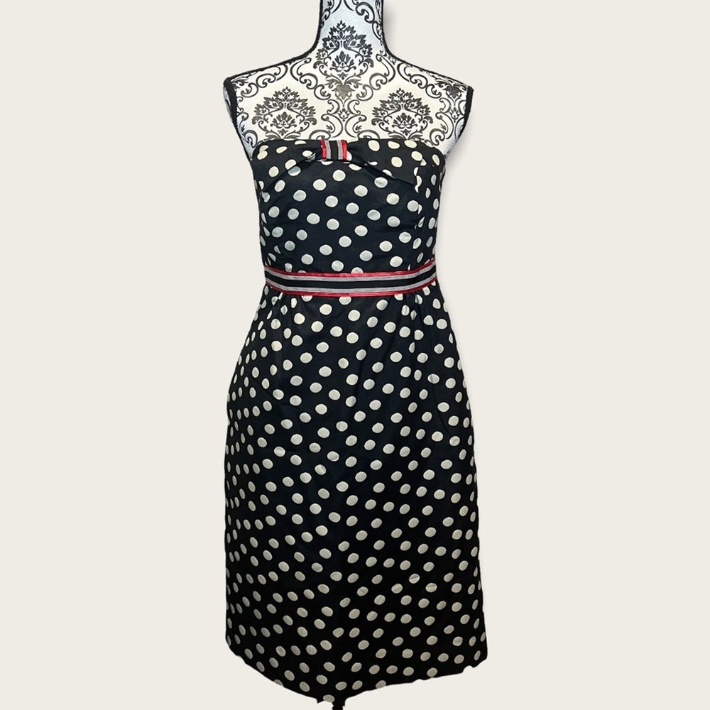 Anthropologie x Maeve Strapless Polka Dot Midi Sheath Dress sz 4