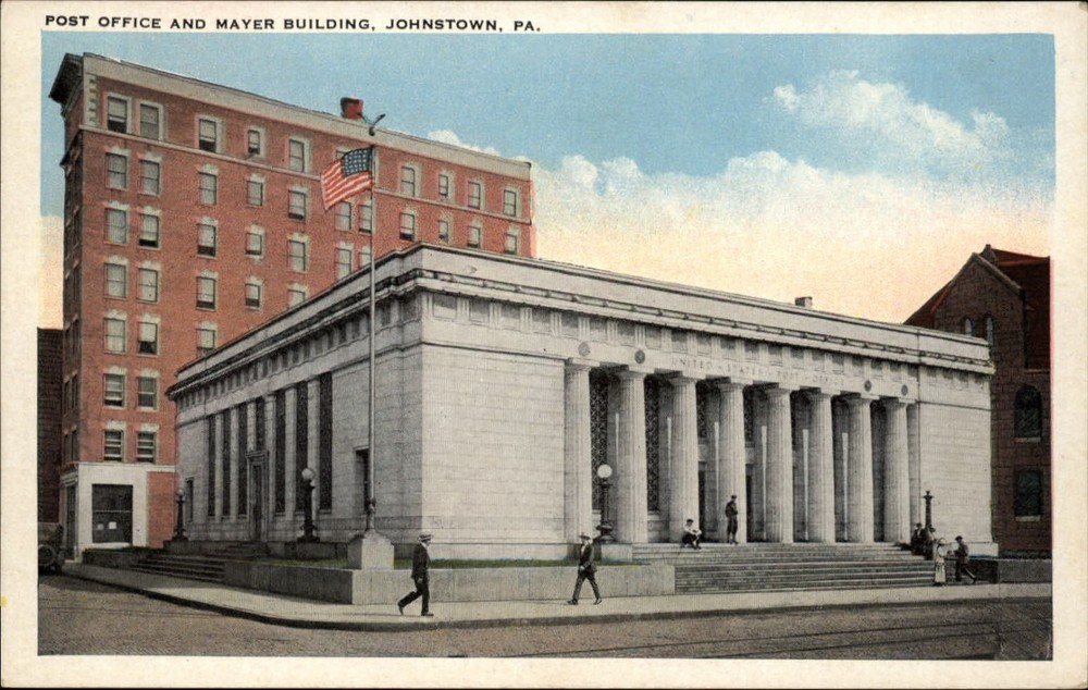 Post Office and Mayer Bldg Johnstown Pennsylvania ~ 1920s vintage postcard