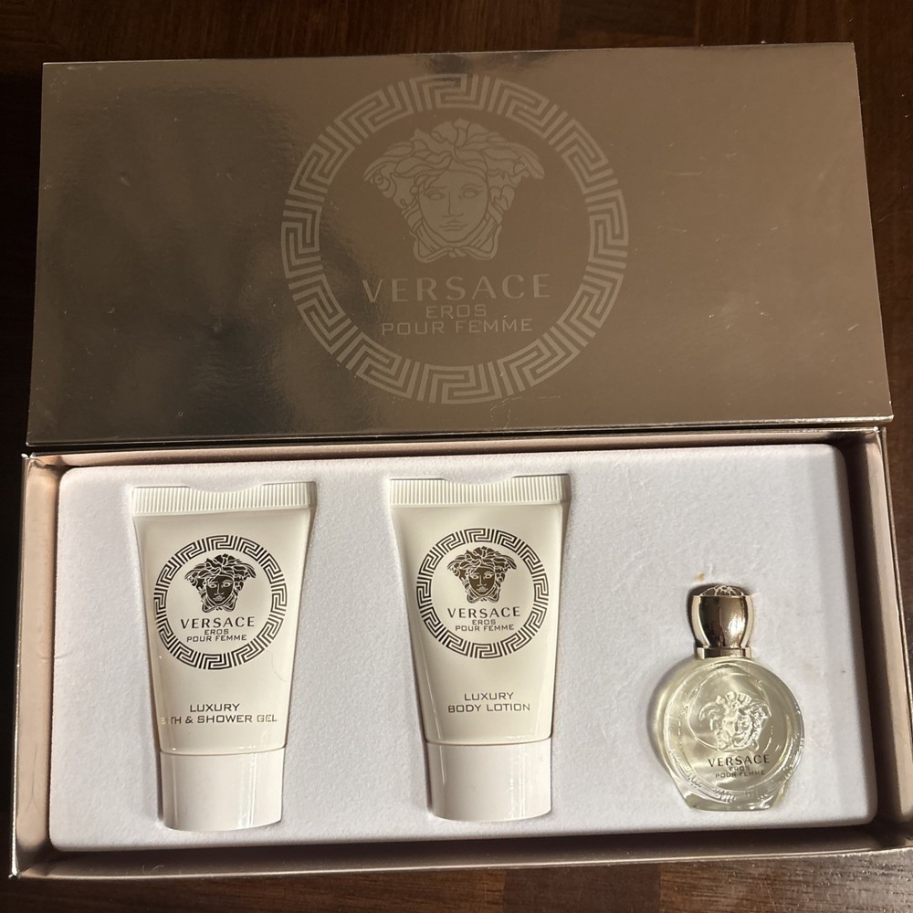 Versace Eros Pour Femme 3-Piece Mini Gift Set for Women, EDP, Shower Gel, Lotion