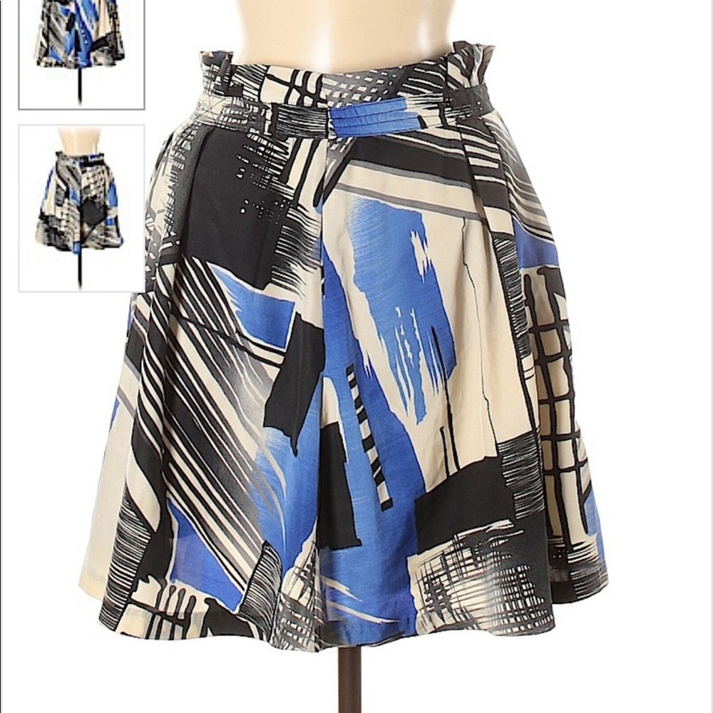 XXI mini skirt mod black and sky blue abstract print full cut casual size M-image