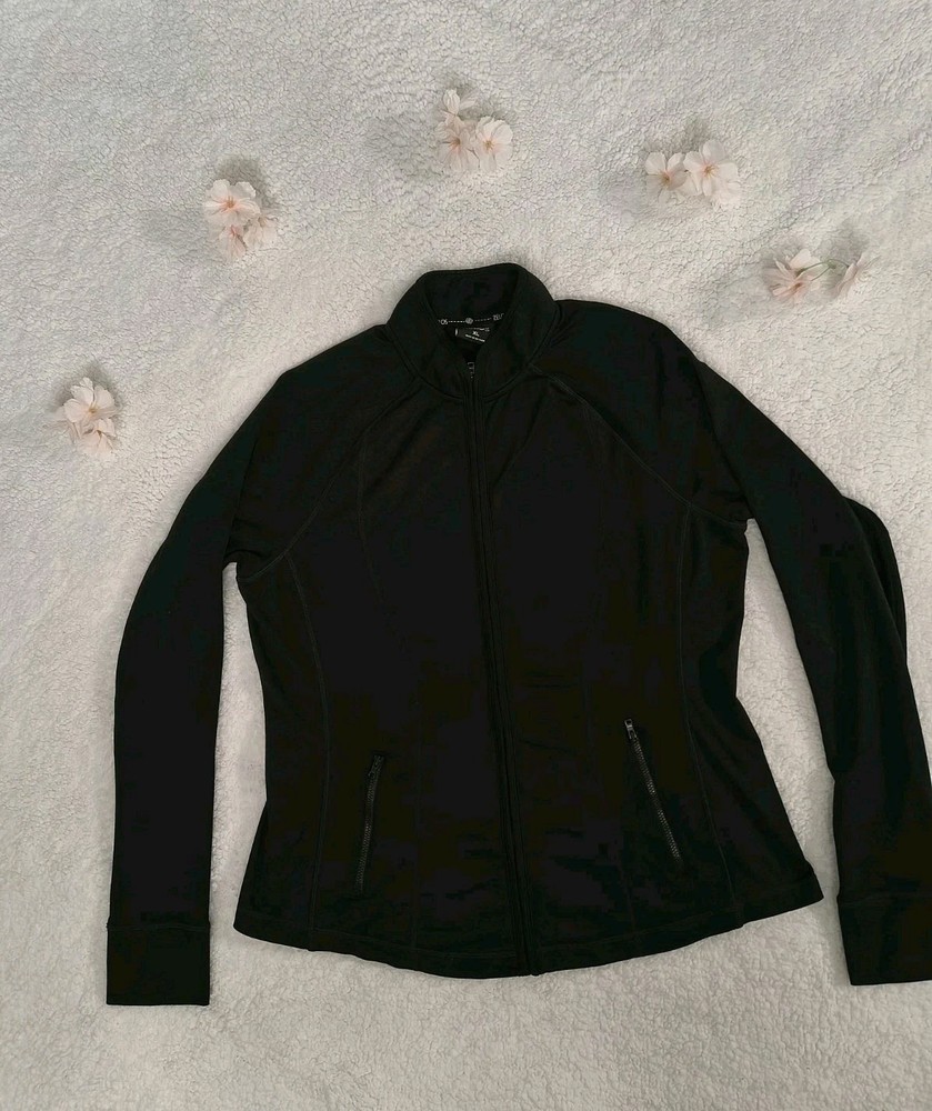 Zelos Womens Size XL Athletic Workout Jacket Black Thumb Holes Zip Up Hooded