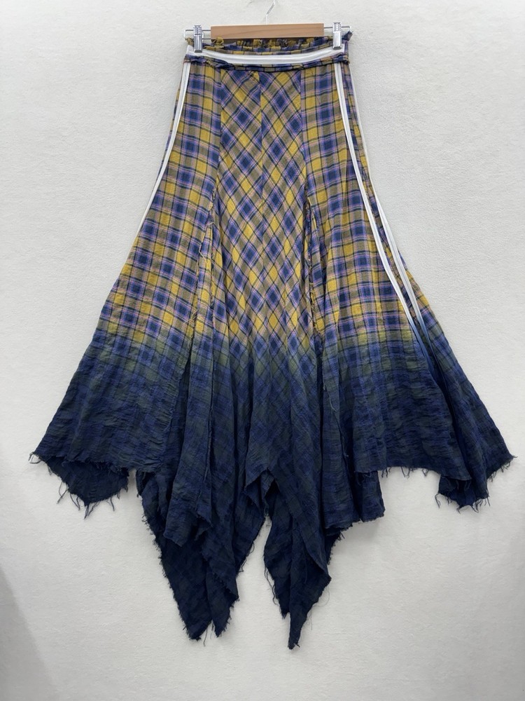 Gimmicks Women’s Small Ombre Plaid Frayed Skirt Handkerchief Flannel Grunge