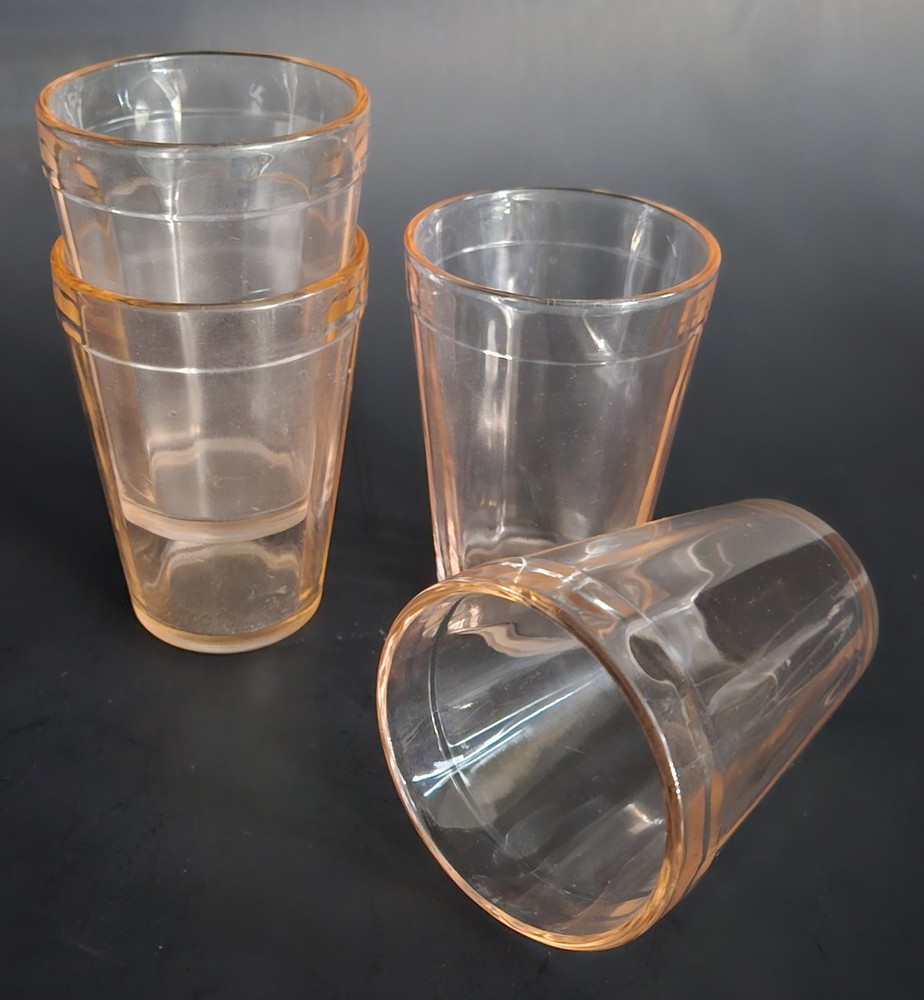 Hazel Atlas Optic Pink Juice Cups Vintage Pink Panel 4 oz Set Of (4)