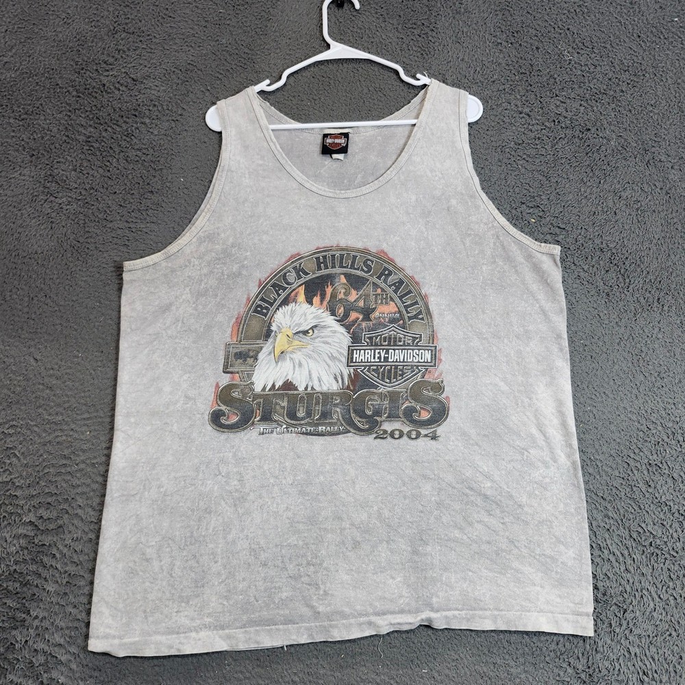 VTG Harley Davidson Sturgis Black Hills Rally 2004 Tank Top Mens L Grey Eagle