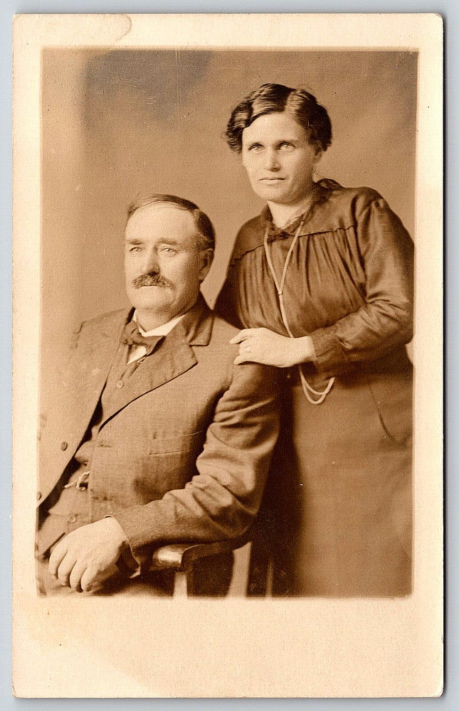 Vintage Old Antique Postcard Photo Picture Man Woman Lady Couple Love Chair