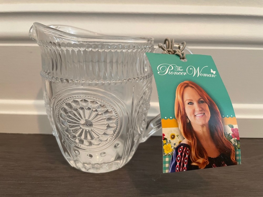 The Pioneer Woman Adeline 11 Oz Embossed Glass Clear Creamer Pitcher - NEW