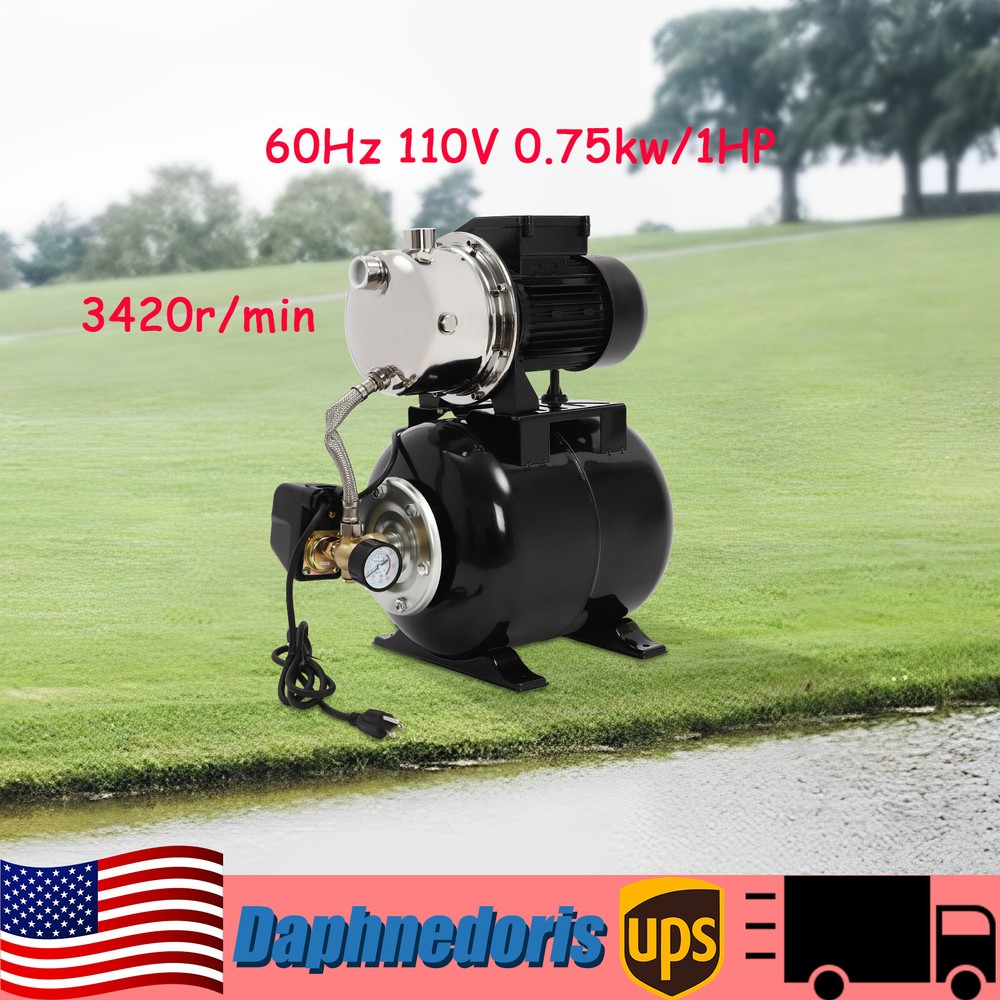 1HP Irrigation Water Pump Shallow Well Pump with Pressure Tank 3420r/min 0.75kw