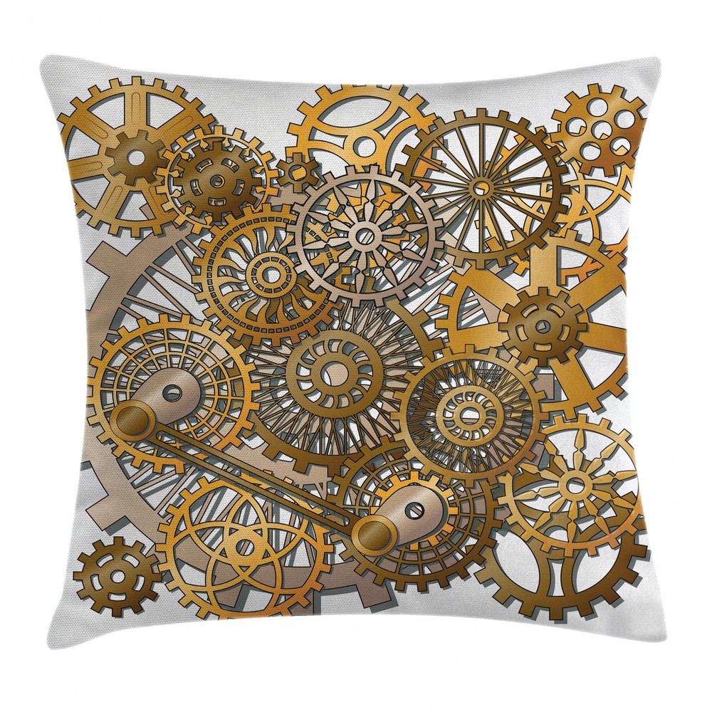 Steampunk Gears Modern Square Pillow Cover – 16-Inch Cushion Case