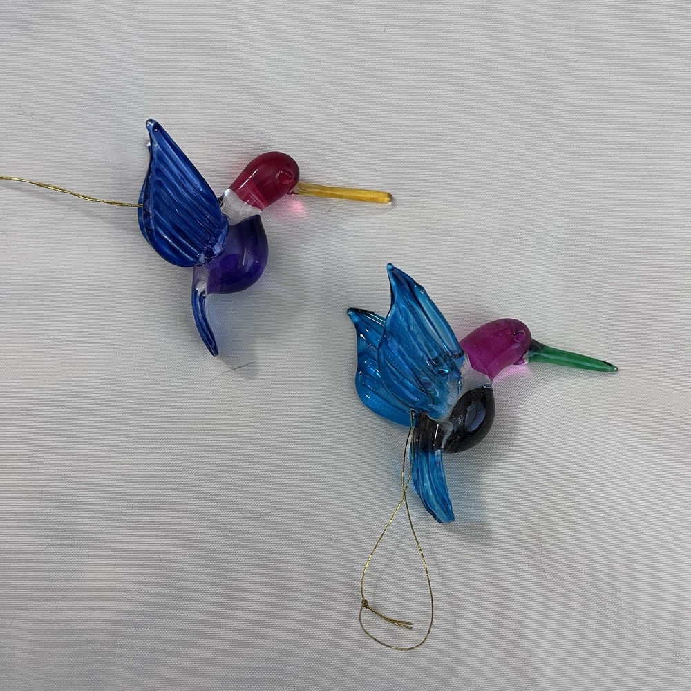 Glass Hummingbird Set of 2 Hand Blown Art Multicolor Glass Ornaments