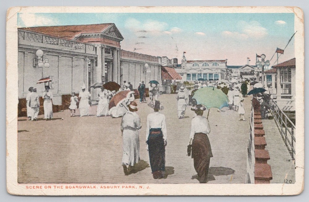 1916 Asbury Park NJ Boardwalk Vintage Postcard - Posted New Jersey Shore
