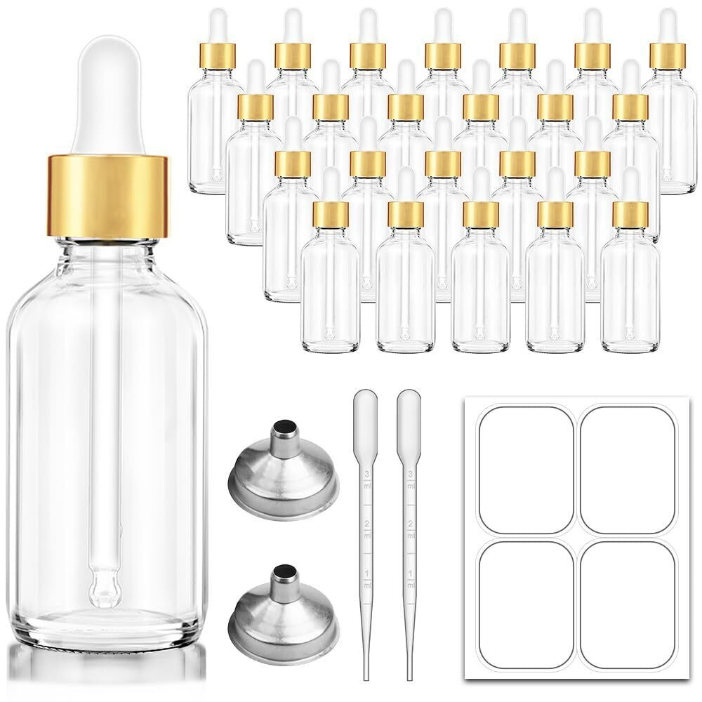 Bumobum 2 Oz Dropper Bottle, Clear Glass Eye Dropper Bottles with Golden Top Cap