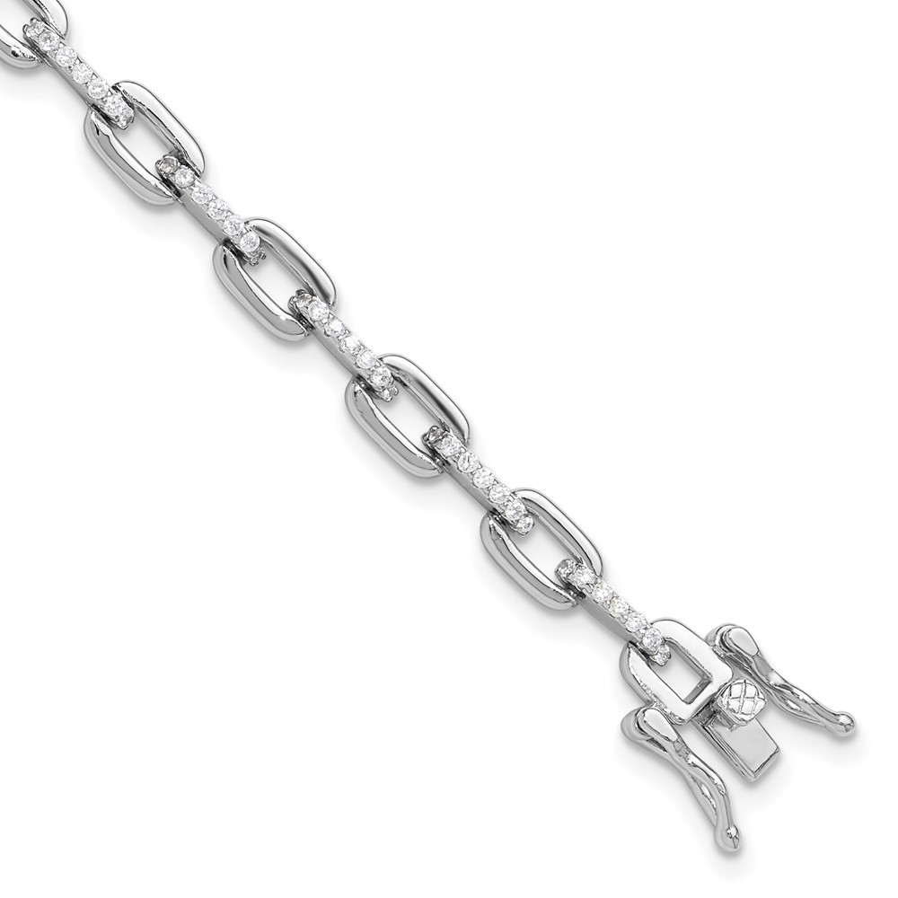 925 Sterling Silver Rhodium-plated with Cubic Zirconia Link Bracelet 7