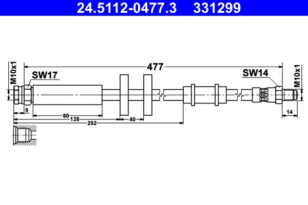 24.5112-0477.3 ATE brake hose for Citroen, Fiat, Peugeot