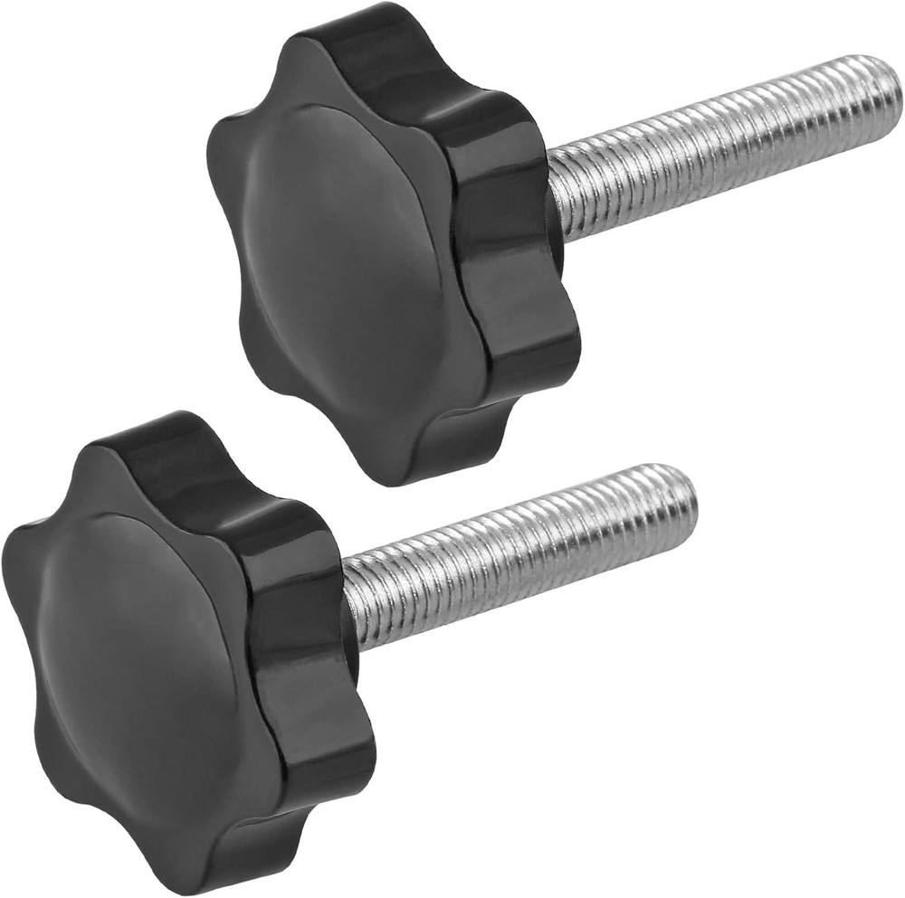 M8 x 40mm Thread Star Knob 2Pcs, Plastic Hex Shaped Clamping x 40mm, Black