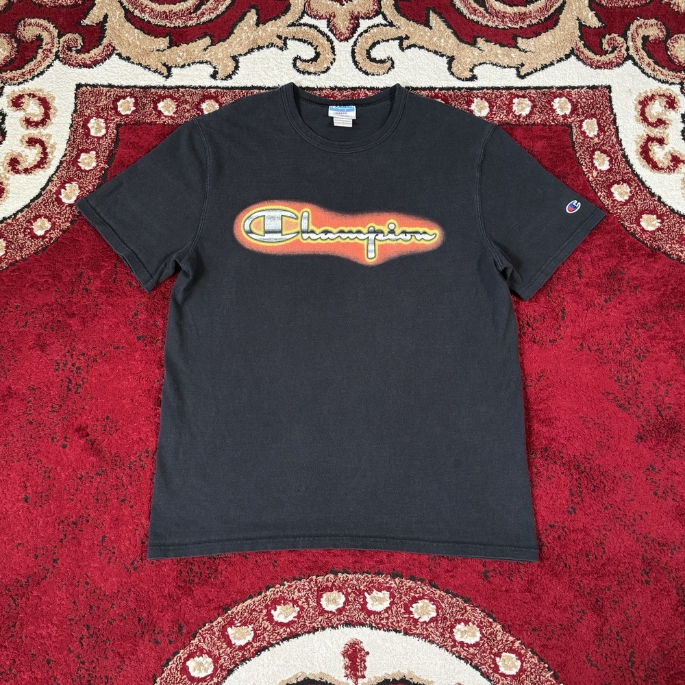 Vintage 90s-Y2K Champion Airbrush Double Sided Graphic Black T Shirt Size L