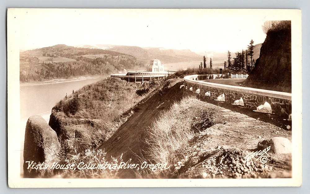 Vintage Old Outdoor Photo Picture Vista House Columbia River Mountain Oregon Usa