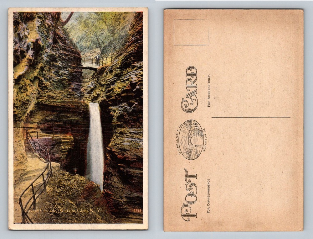 Watkins Glen, NY-New York, Cavern Cascade Gorge Walkway Vintage Postcard