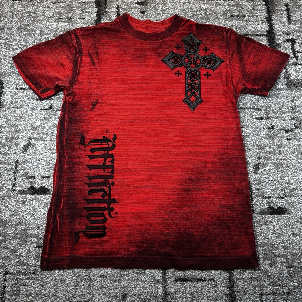 Y2K Affliction T-Shirt Size Medium Red AOP Grunge Tee