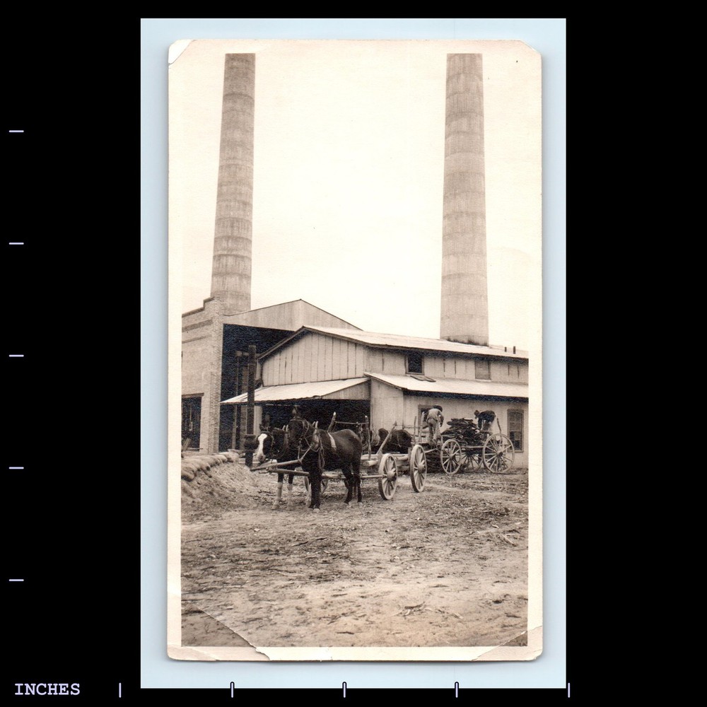 Old Vintage Photo HORSE-DRAWN CART FACTORY SMOKESTACK
