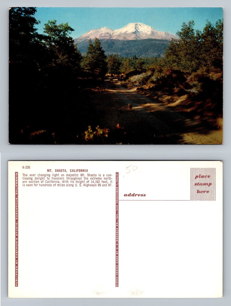 Mt. Shasta, CA-California, Snowy Mountain Scenic Forest View PC Vintage Postcard