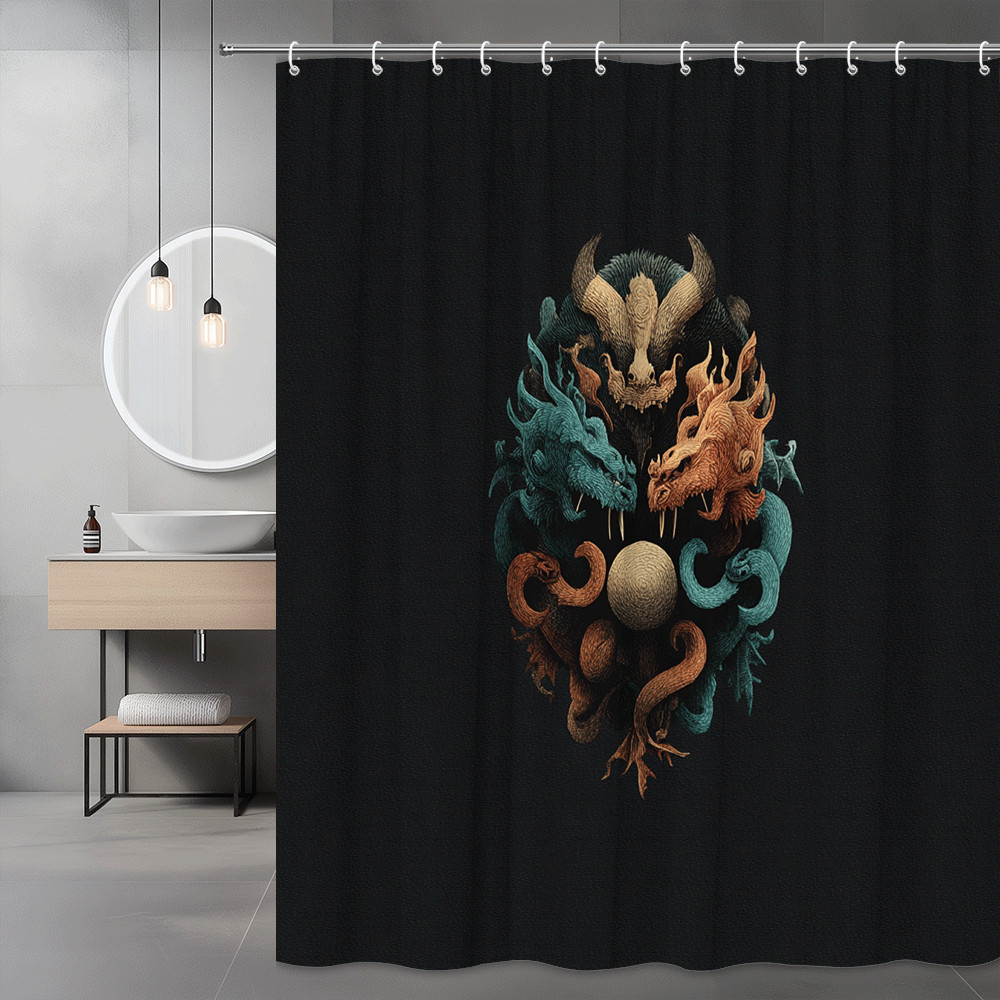 Dragon Skull Shower Curtain Gothic Fantasy Graphic Print