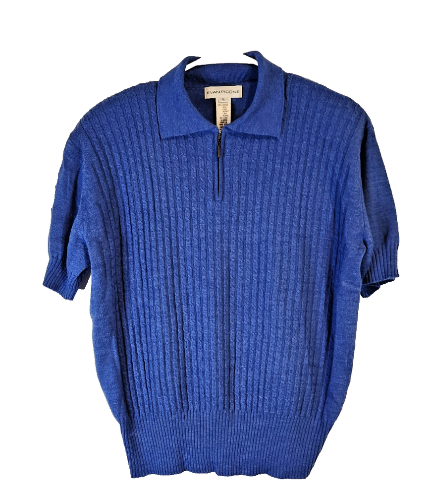 Vintage Evan-Picone 100% Merino Wool Women Short Sleeve Knit Top L Sweater Blue