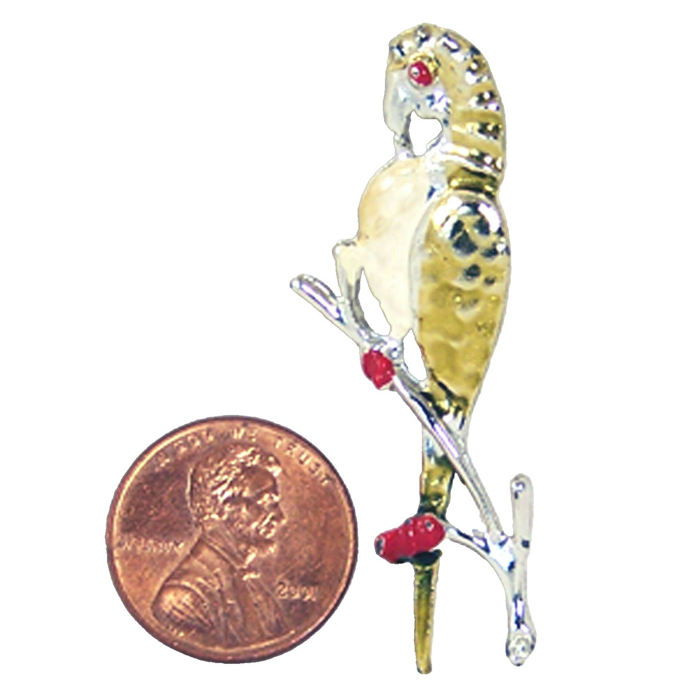 Vintage Pin Exotic Bird Parrot Animal Painted Enamel Silver Tone Metal Brooch 2