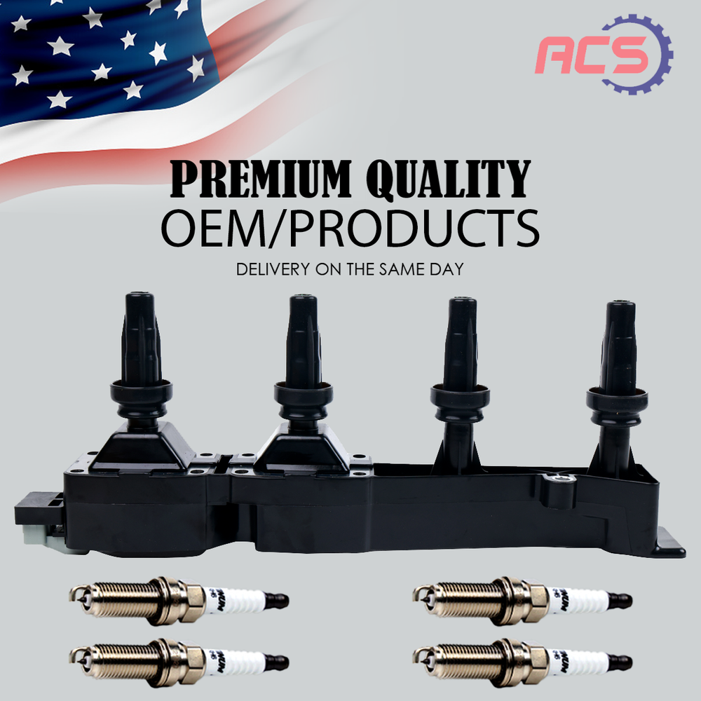 Peugeot 206 207 Partner L4 OEM Ignition Coil & 4X Iridium Spark Plugs 597080