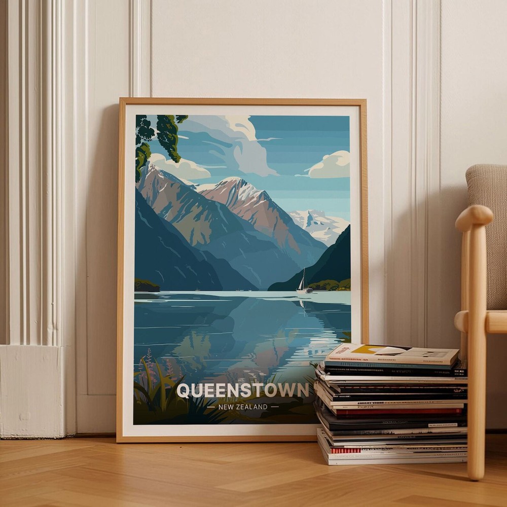 Queenstown New Zealand Coastal Landscape Poster Travel Inspired Wall Decor