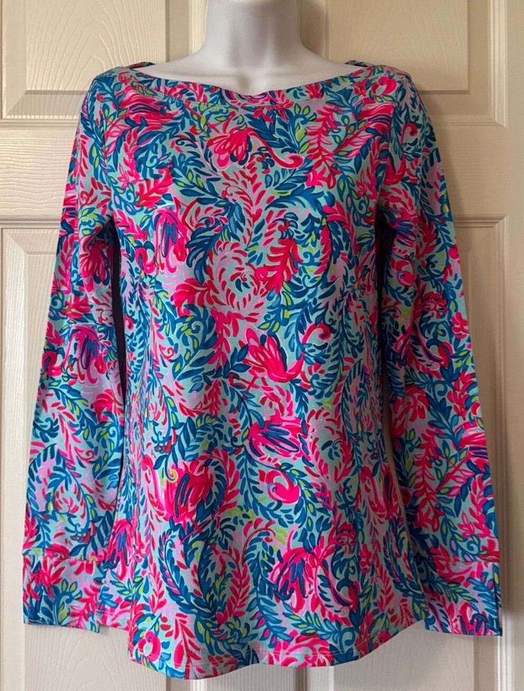 Lilly Pulitzer Aleah Top Long Sleeve  Surf Blue Flim Flam Size S NWOT