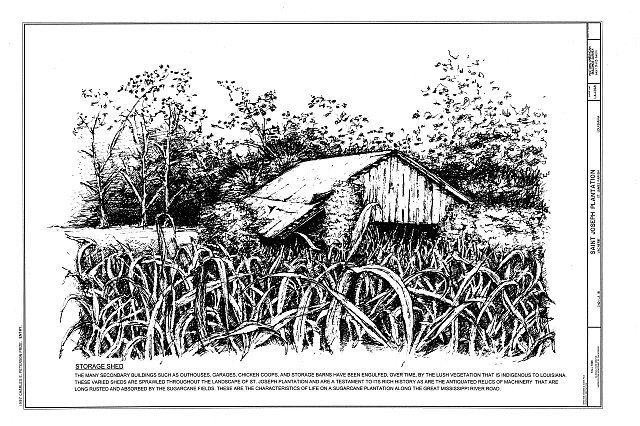 Vacherie LA Saint Joseph Plantation HABS 1900s Storage Shed Sugarcane Field