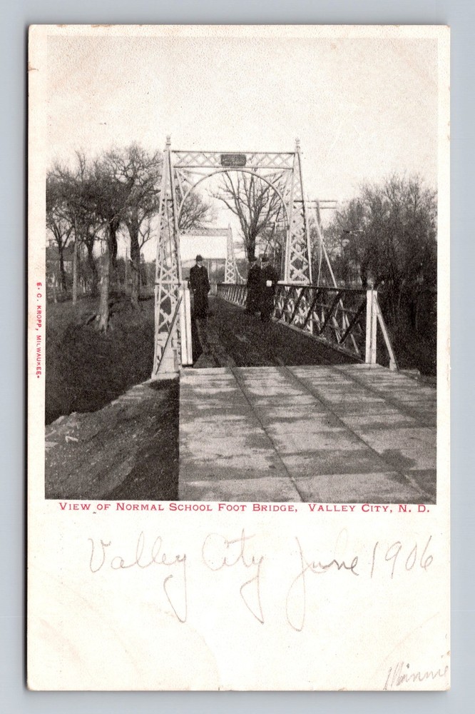 Valley City ND-North Dakota, View Of Normal School Foot Bridge, Vintage Postcard