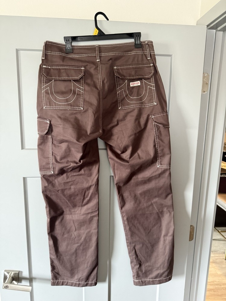 True Religion Men's Brown Cotton Twill Cargo Pants Straight Leg Casual Size 32