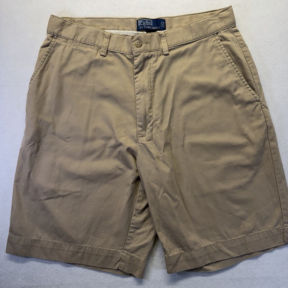 Vintage Polo Ralph Lauren Chino Shorts Mens 32 Khaki Flat Front Cotton Preppy
