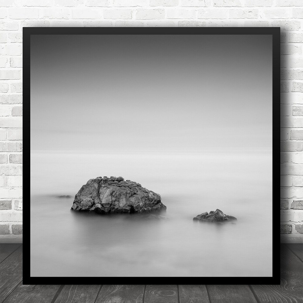 Long Exposure B&W Milky Silky Smooth Rock Rocks Stone Stones Sea Square Print