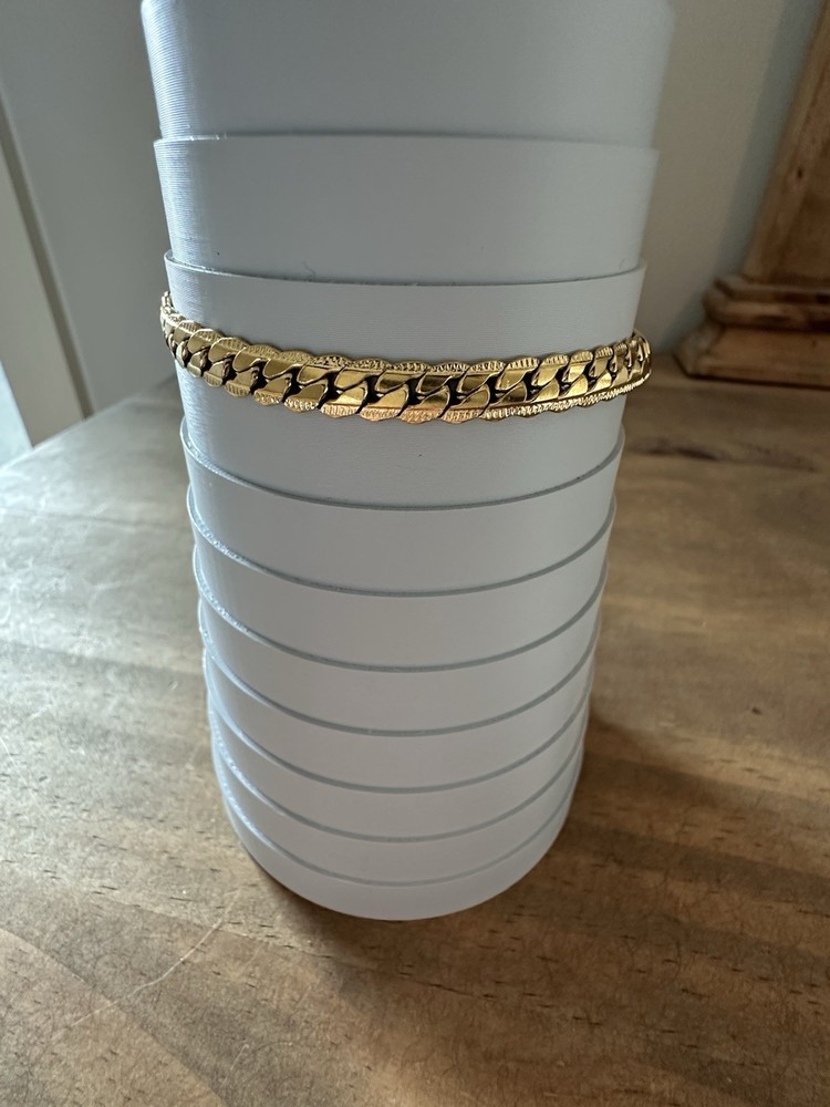 Gold Tone Stainless Steel Cuban Link Chain Bracelet Size 7.5” Adjustable
