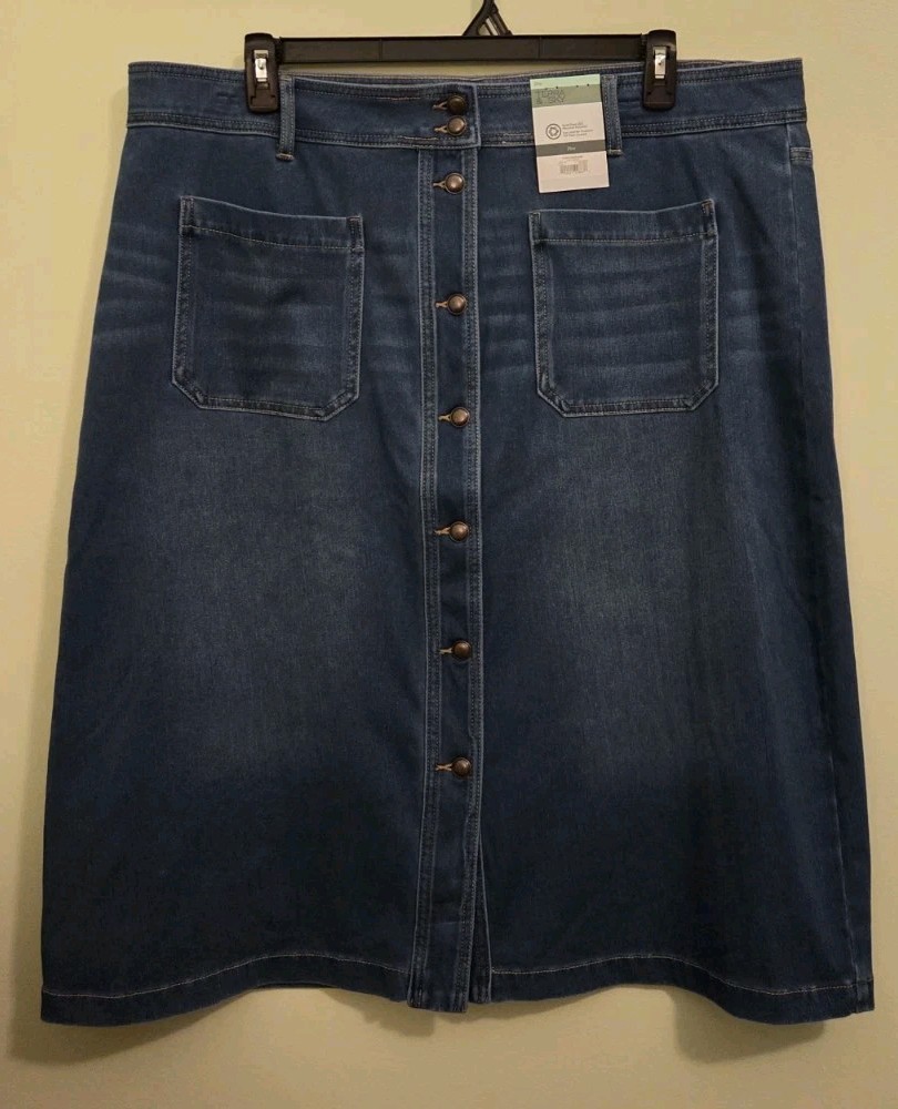 Terra & Sky Women's Plus Size 20W Knit Denim Skirt STELLA WASH Blue Button Front