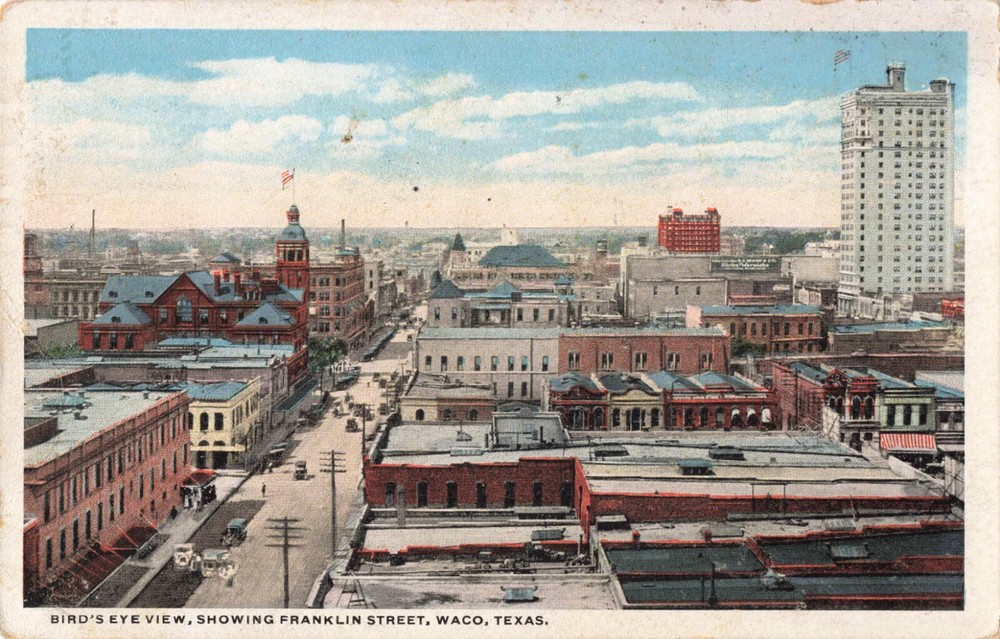 Birdseye View Franklin Street Waco Texas TX 1917 Postcard