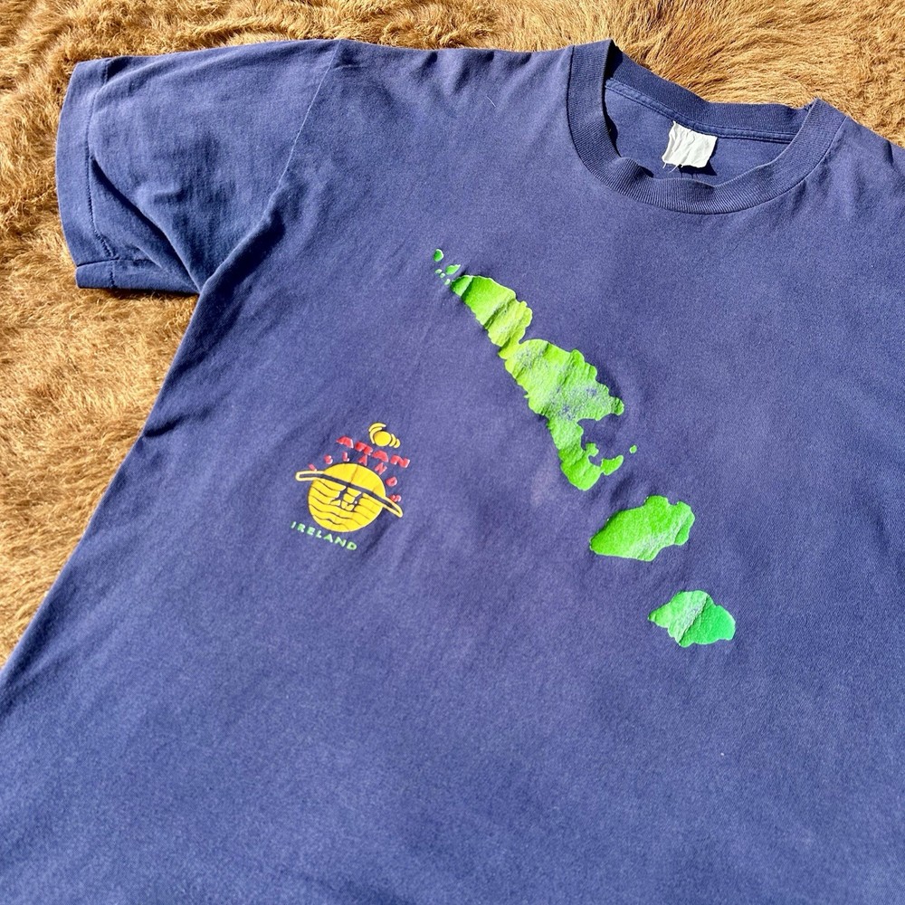 Vintage 90s Ireland Aran Island Single Stitch Graphic T Shirt L Travel Thin Soft
