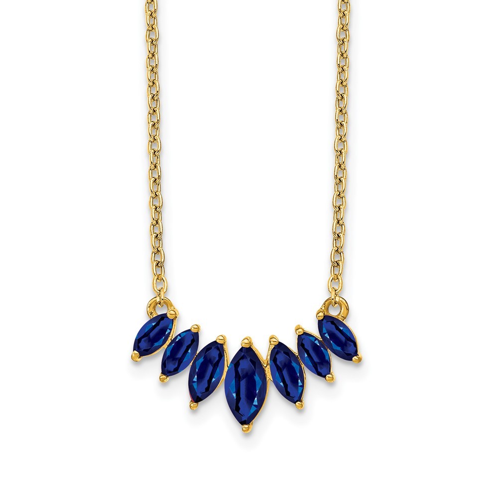 14k Yellow Gold Marquise Sapphire Pendant Necklace 18
