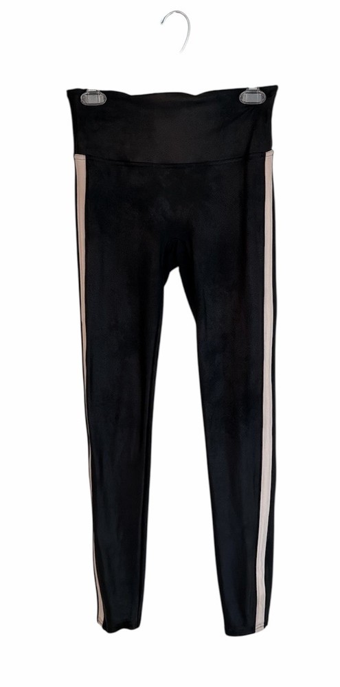 Spanx Faux Leather Side Stripe Leggings Black High Waist Size Medium Comfort